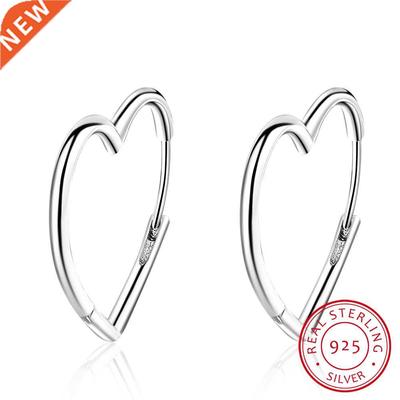 Simple 925 Sterling Silver Earrings Two Colors Love Heart Ho