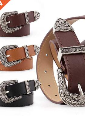 Women's Retro Pin Buckle Belt Vintage Carved PU Leat