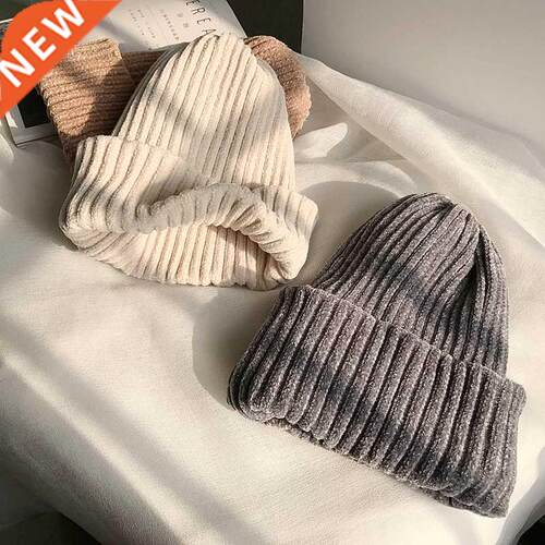 Solid Color Chenille Knitted Beanies Winter Warm Snow Soft C