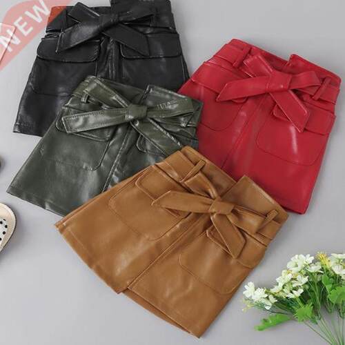 Baby Girl PU Skirts With Belt Autumn Winter Girls Kids lace