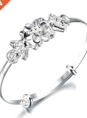 Fashion 925 Stamp Silver Color Woman Cuff Bracelet Adjustabl
