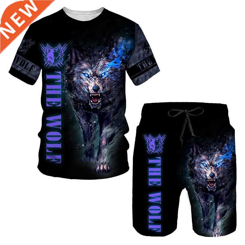 Ferocious Wolf Summer 3D Printed Men's T-shirt Shorts Set Me