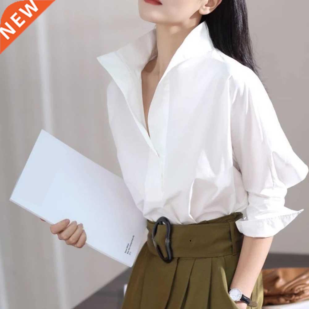 Autumn cotton bat 7 / 4 Sleeve Shirt women's wide loose coll