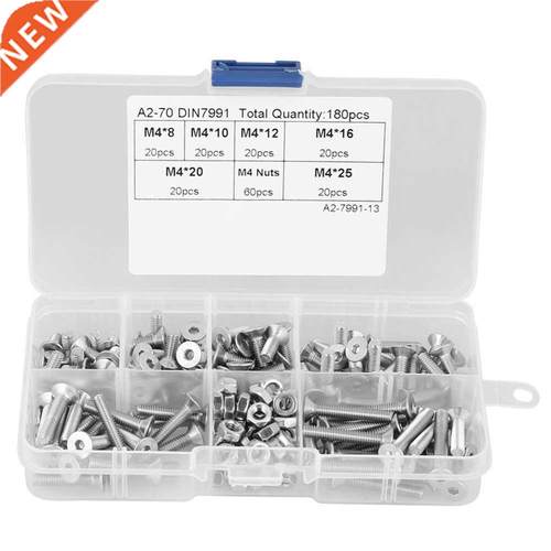 180pcs M4 Screws Nuts 304 Flat Head Bolt Screws Nuts Assortm