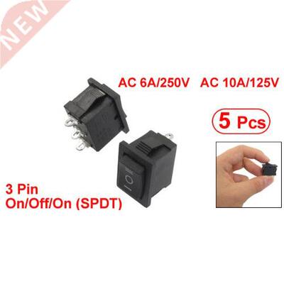 5 Pcs SPDT On/Off/On Mini Black  Pin Rocker Switch AC 6A/25