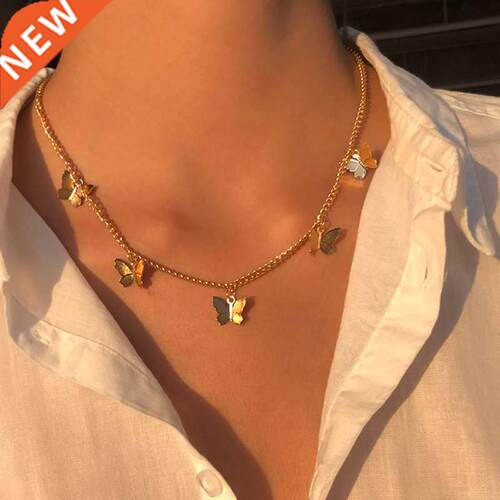 Vintage Multilayer Pendant Butterfly Necklace for Women Butt