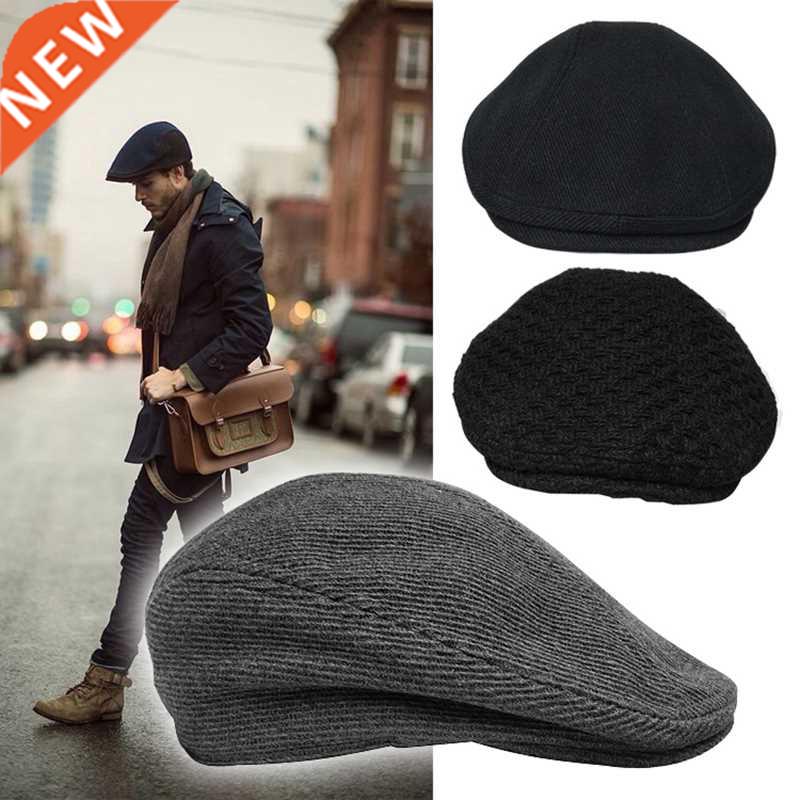 Gray Stripe Men Berets British Western Style Wool Advanced F