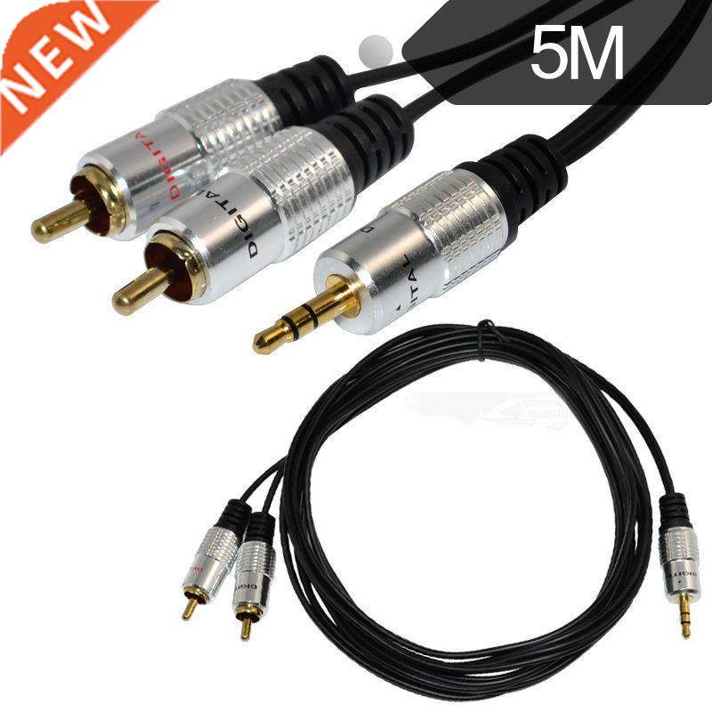 5M 24K Gold Cable Lead OFC PURE 3.5mm Stereo Audio Jack to 2