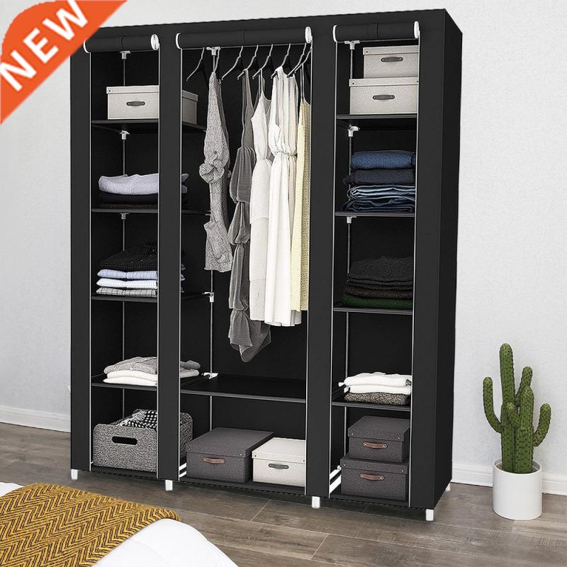 172*134*43cm Black Three-door Non-woven Wardrobe Closet Clot-封面