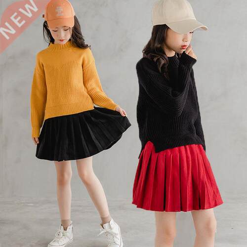 Winter Spring Teenager Skirts High Waist Pleated Skirt Girls