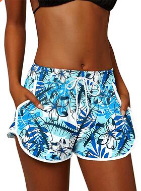 Women Summer Sports Shorts Floral Beach Boardshorts with Poc