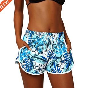 Women Summer Sports Shorts Floral Beach Boardshorts with Poc