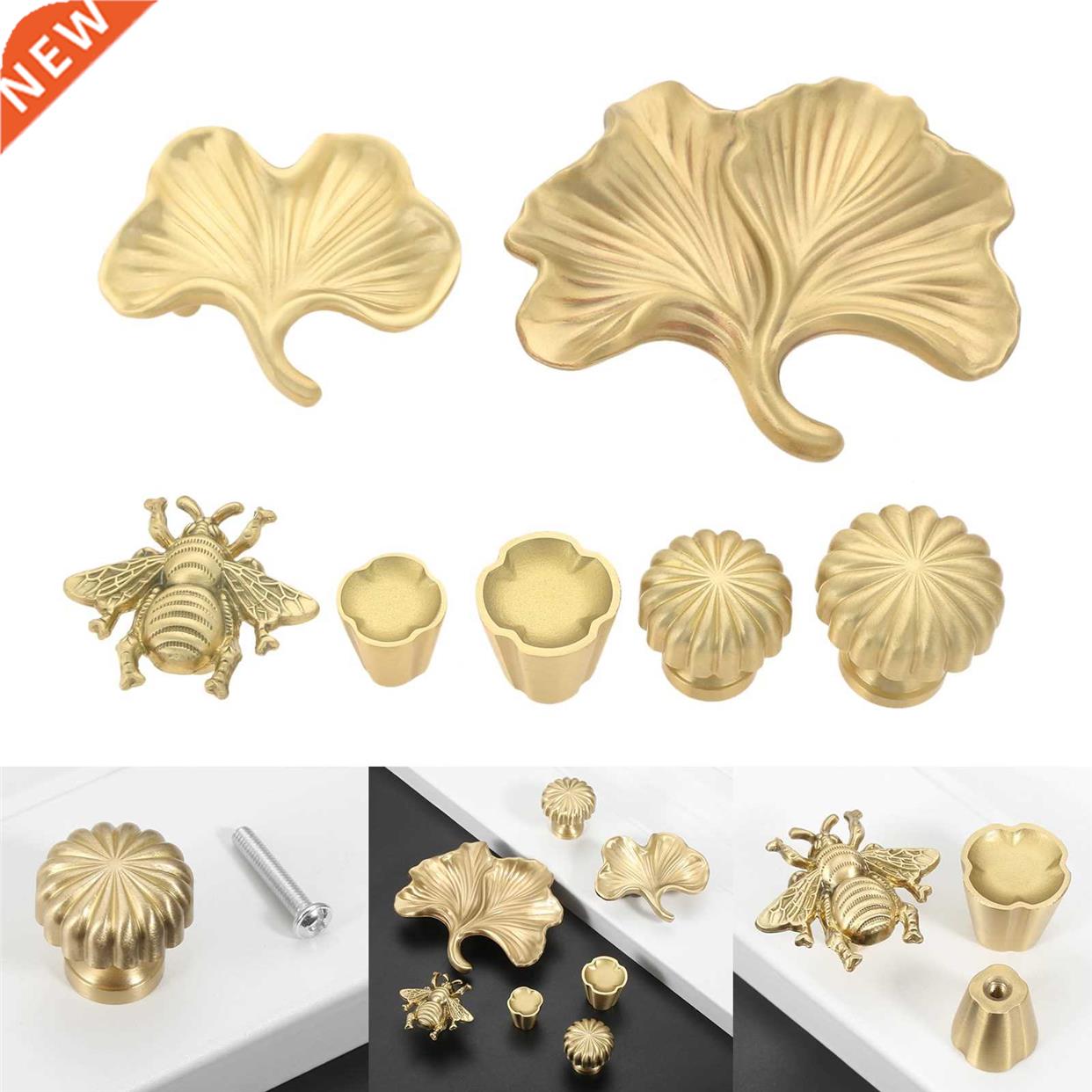 European Vintage Gold Knob Pure Copper Kitchen Cabinet Handl