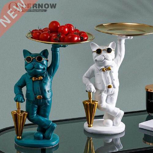 Resin Animal Bulldog Storage Tray Statue Modern Style