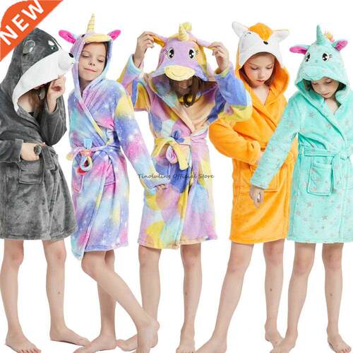 Winter Unicorn Bath Robe For Girls Pajamas Animal Hooded Rob