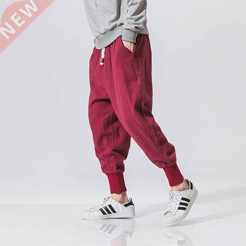 MrGB 2022 Men Cotton Linen Jogger Trousers Streetwear Casual