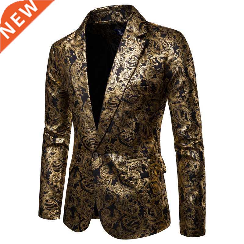 2022 Men's Golden Floral Blazers Business Casual Suit Weddin