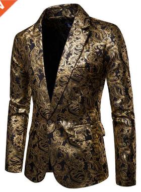 2022 Men's Golden Floral Blazers Business Casual Suit Weddin