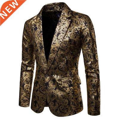 2022 Men's Golden Floral Blazers Business Casual Suit Weddin