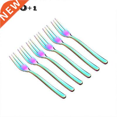 Rainbow Fork Dessert Cake Fruit Forks Three Tines Long