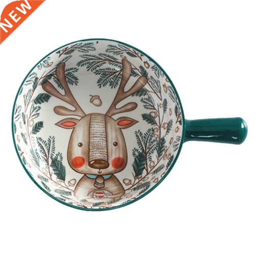 Single Handle Ceramic Bowl Noodle Bowl Forest Animal Design