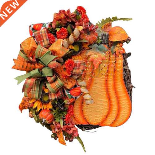 Fall Pumpkin Front Door Hanging Wreath Thanksgiving