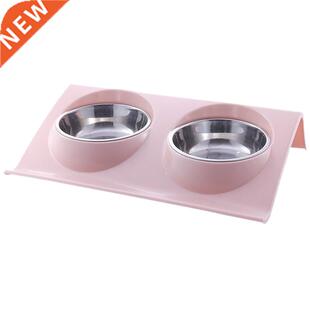 Cute Pet Double Bowls Food Water Feeder Stainless Steel