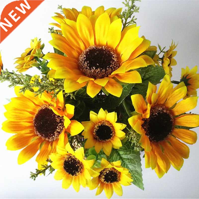 13 Heads Yellow Silk Sunflower Artificial Flowers 7 Branch/B
