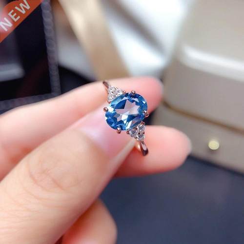 Natural Swiss Blue az Simple Rings,9*7mm Oval Cut,925 Ste