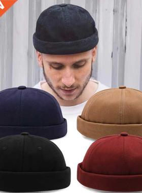 Vintage Dome Hat Melon Unisex Brimless Beanie Cap Solid Colo