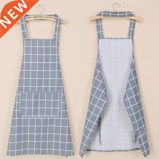 Plaid Kitchen Apron with Pockets Adjustable Waist Tie Thicke