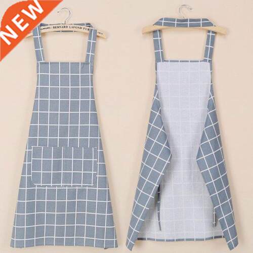 Plaid Kitchen Apron with Pockets Adjustable Waist Tie Thicke