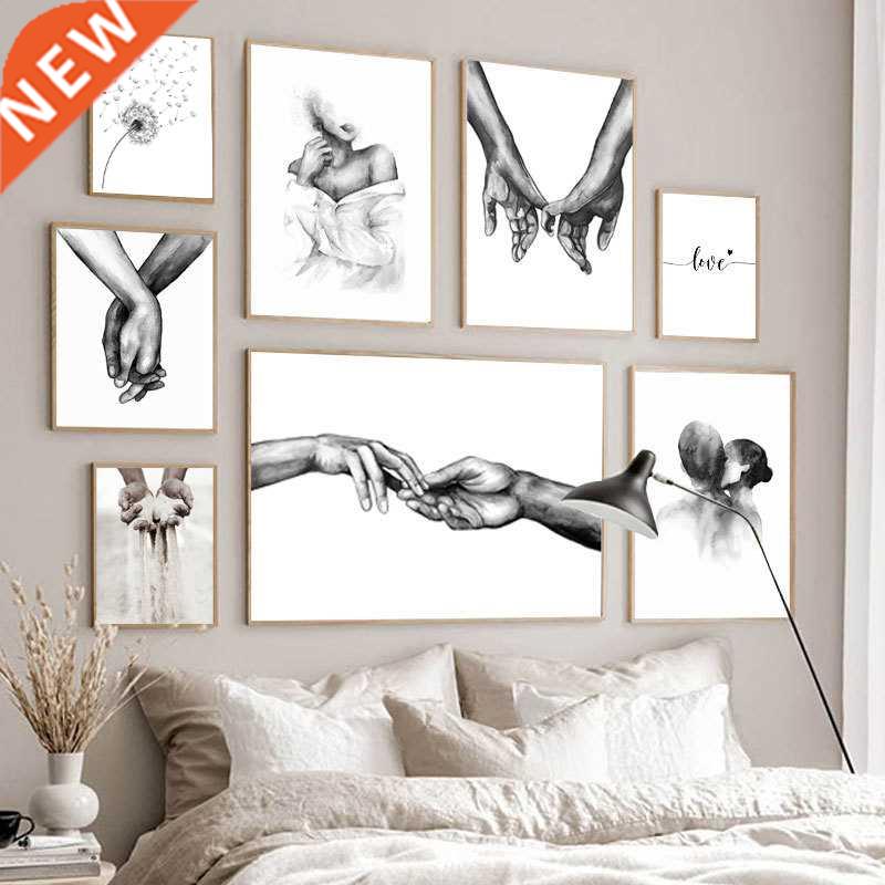 Nordic Black White Shoulder Kiss Hand Wall Art Poster Minim