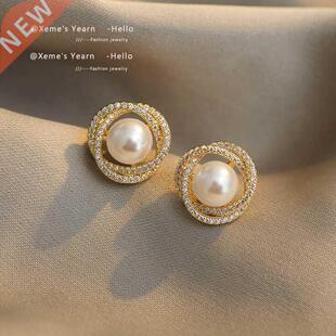 2022 new unusual geometric whirlpool shape pearl Earrings fo