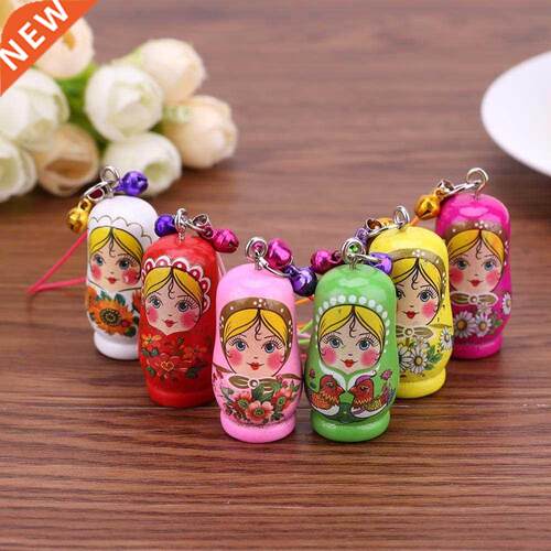 12pcs/lot Wooden Russian Matryoshka Doll Fashion Keychain Pe