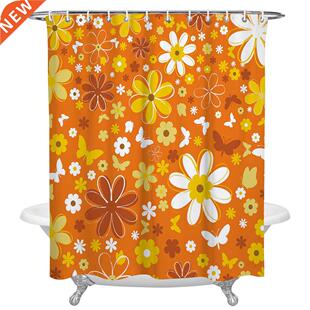 Orange Little Daisy Shower Curtains for Bathroom Waterproof