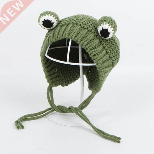 Solid color Cartoon frog knitted hat winter warm hat Skullie