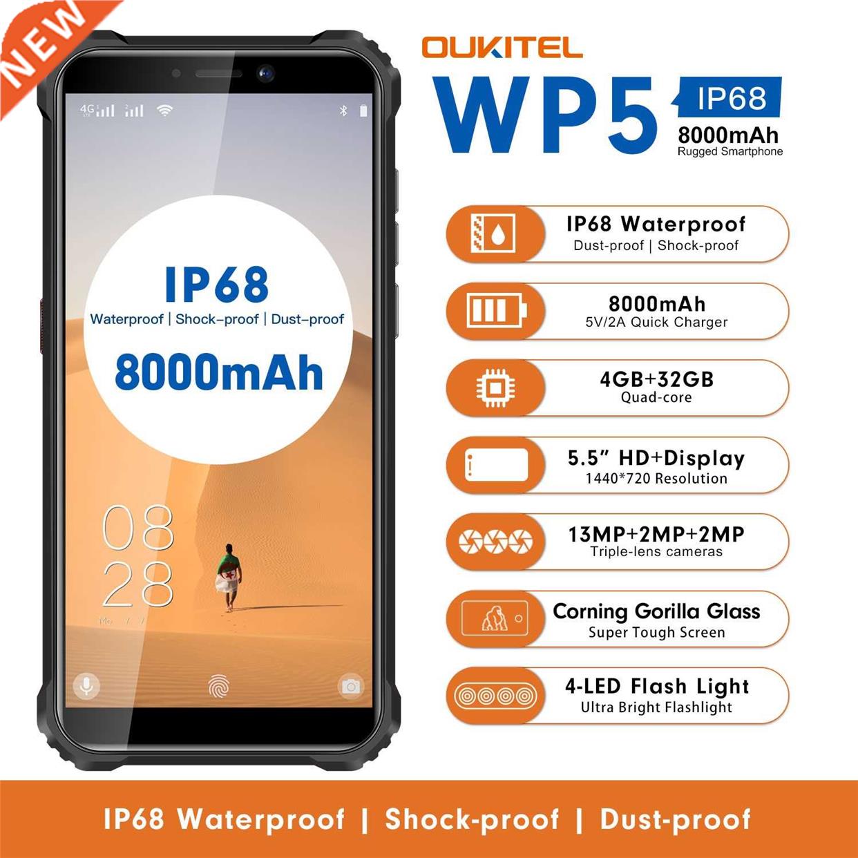 OUKITEL 4G Quard Core Smartphone WP5 5.5''18:9 Screen Mobil