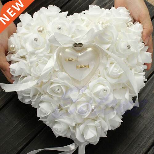 Wedding Ceremony Ivory Satin Crystal Ring Bearer Pillow Cush
