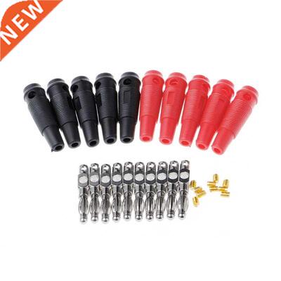 10 Pcs Red Black 4mm Solderless Side Stackable Banana Plug L