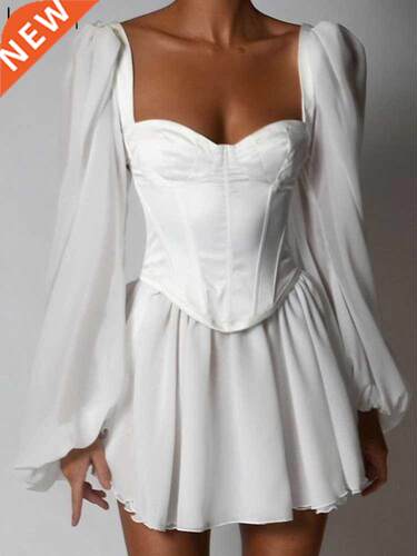 KLALIEN Women Fashion Elegant High Waist Slim Solid White Of