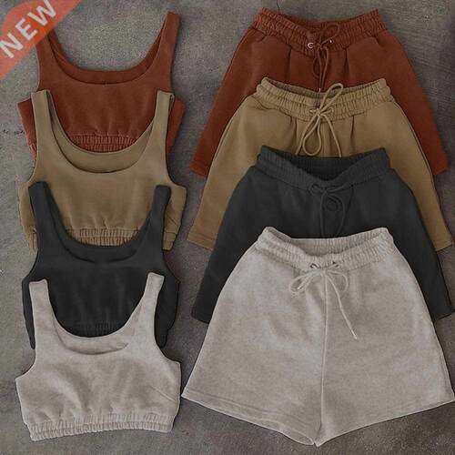 Casual Solid shorts sets Women 2021 Crop  Two Piece And D
