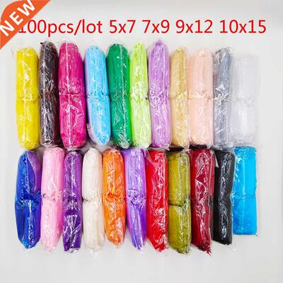 100pcs 5x7 7x9 9x12 10x15cm Drawstring Organza Bags Jewelry
