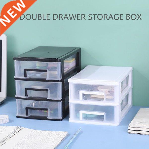 Double Drawer Desk Storage Box Plastic File Sundries Rack
