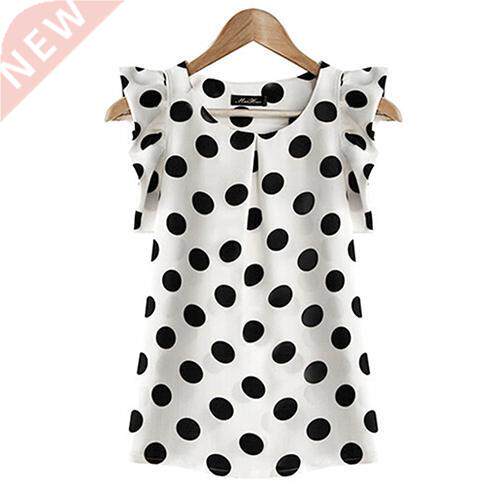 Hot Women Summer Casual Polka Dot Round Neck Short Sleeve Sh