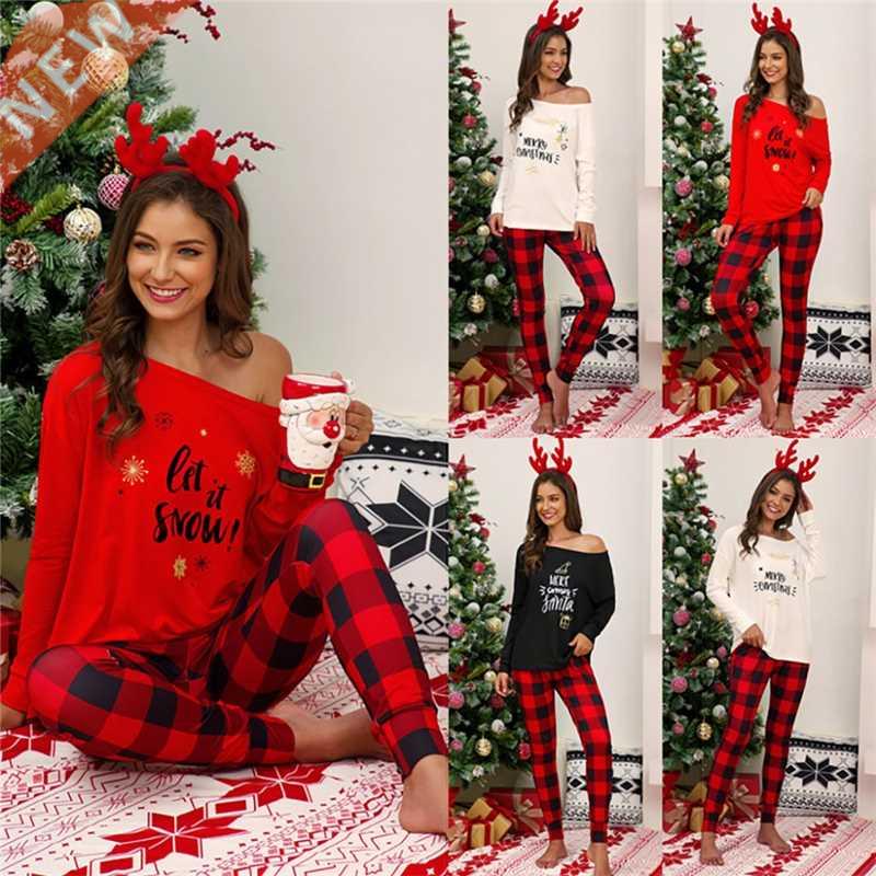 Christmas Two pieces Women Pajama Sets Printed Long sleeve L