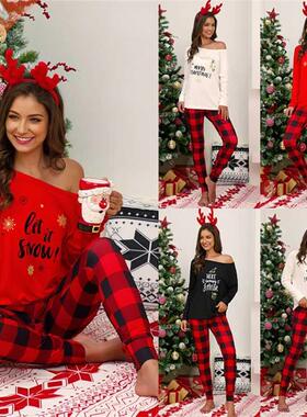 Christmas Two pieces Women Pajama Sets Printed Long sleeve L