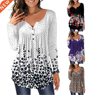 xl Plus Size Floral Printed Tunic Shirts Fashion Round Neck