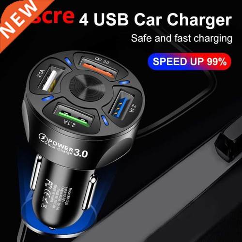 4 USB LED Display Car Charger Quick Charge 3A QC3.0 Mini Fas