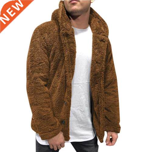 Mens Buttons Coat Warm Faux Fur Winter Casual Loose Double-S